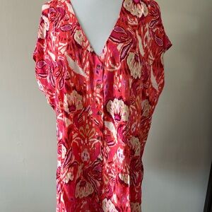New With Tags Floral Viscose Button Down Top - Pink, Coral and White